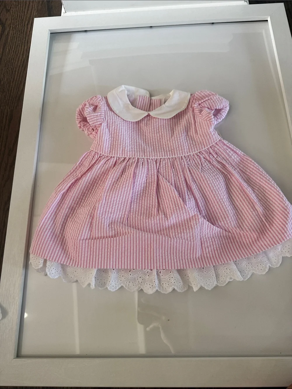 NWT Ralph Lauren Pink and White Striped Baby Dress with Eyelet Trim